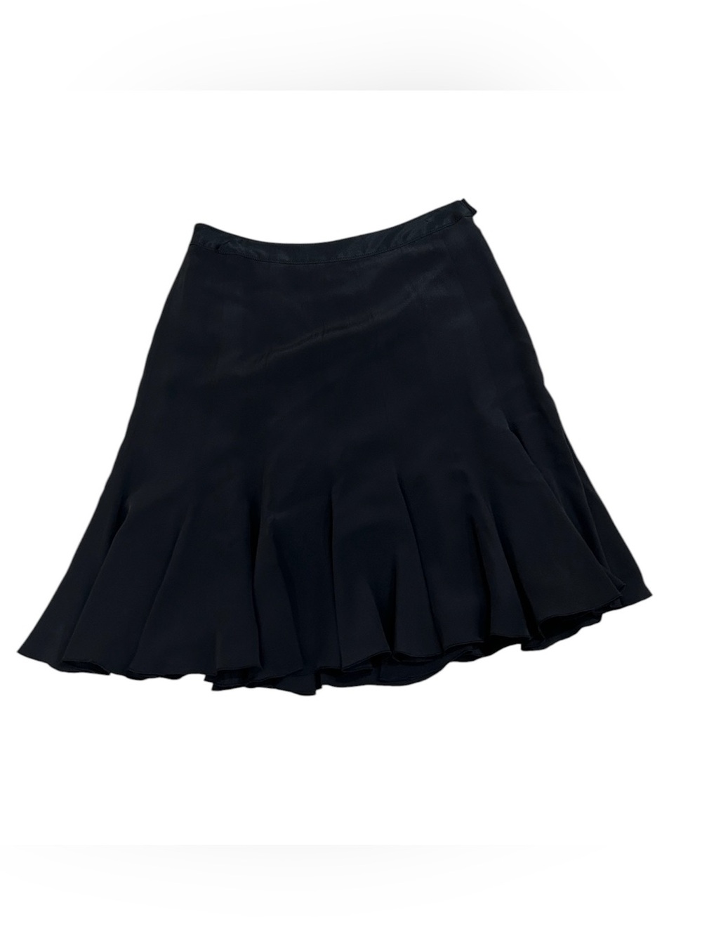 Ann Taylor Black lined 100% silk flowy flare Skirt side zipper entry size 4